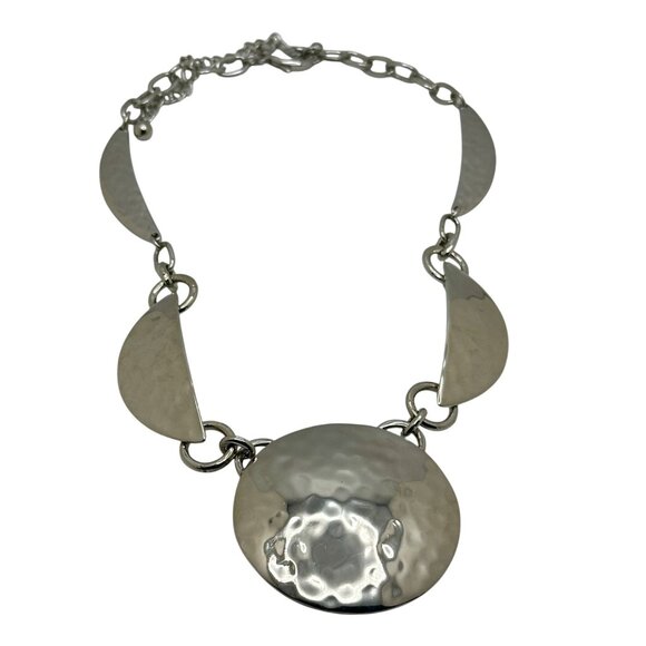 Chico's Necklace Jewlery Silver Tone Medalion 22" Hammered Finish Adjustable - Picture 8 of 9